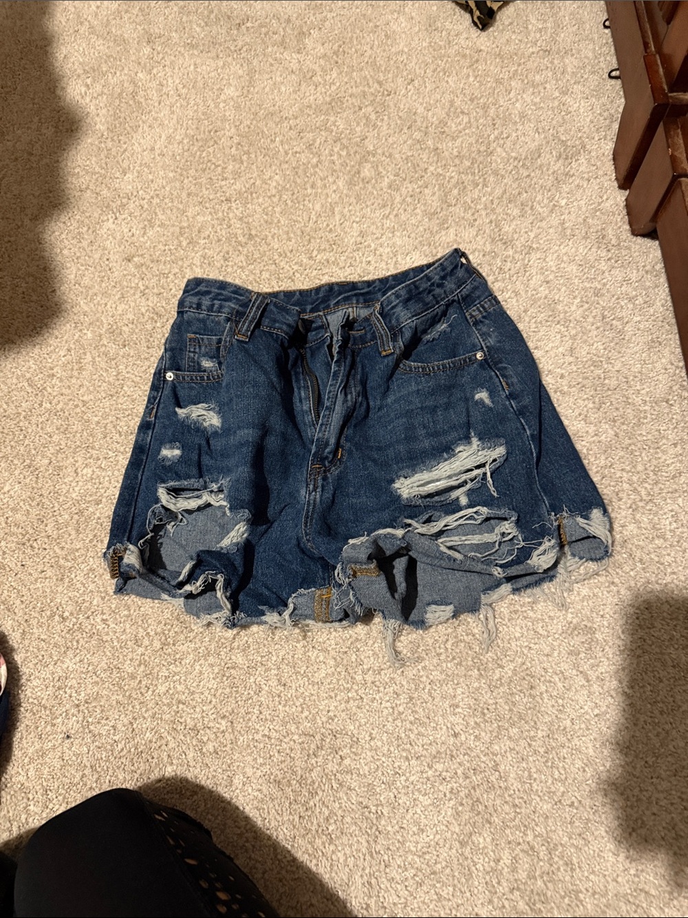 SHEIN Distressed Dark Blue Ripped Denim Shorts